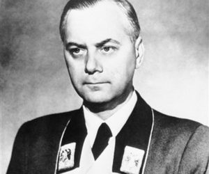Reich Minister Alfred Rosenberg in his uniform in Germany on March 12, 1944. (AP Photo)